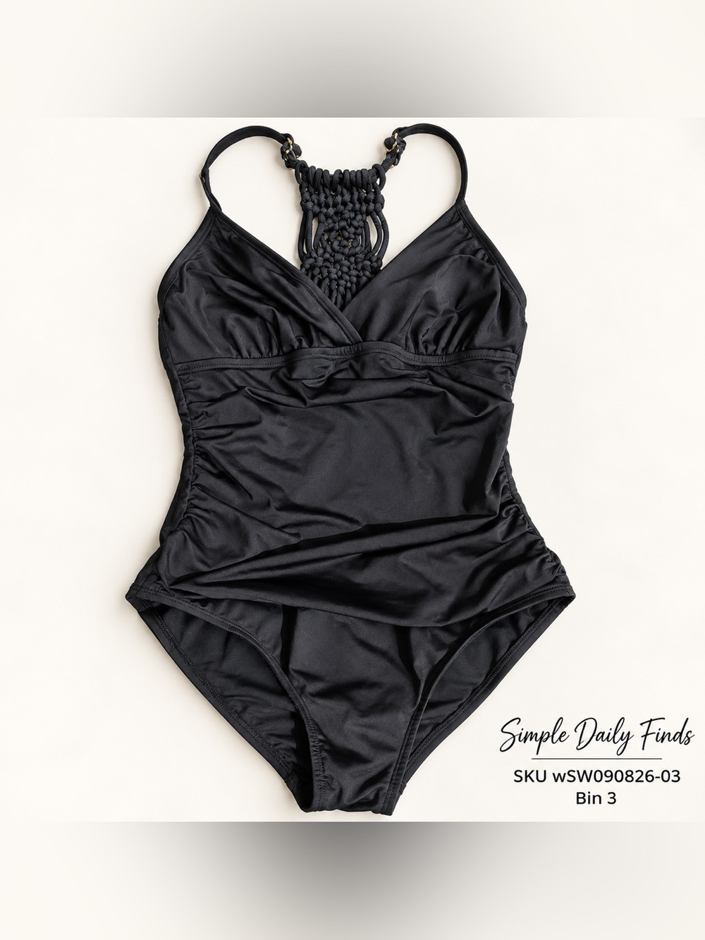 Black Macramé Front One-Piece Swimsuit - Women Swim